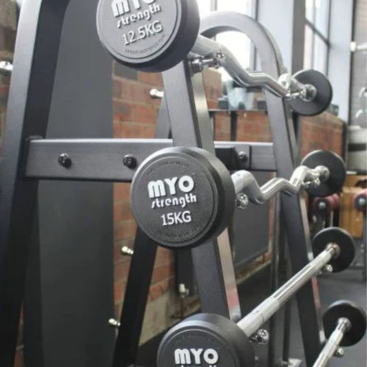 MYO Strength Urethane Barbell Sets with PU End Caps – 10kg – 50kg (10 Bar Set)