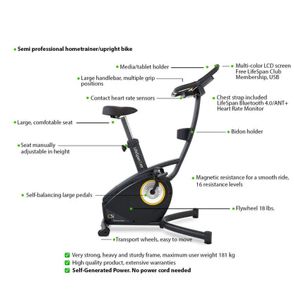 LifeSpan Fitness Hometrainer:Upright Bike C5i overzicht_3 ENG